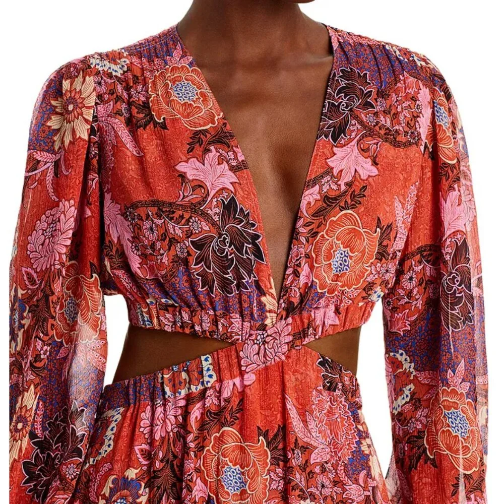 A.L.C. Isabelle Silk Floral Maxi Dress NWT, Long Sleeves, Cutout Midriff Size 12 - Picture 3 of 9